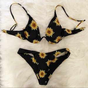 Shein Sunflower Print Bathing Suit Set